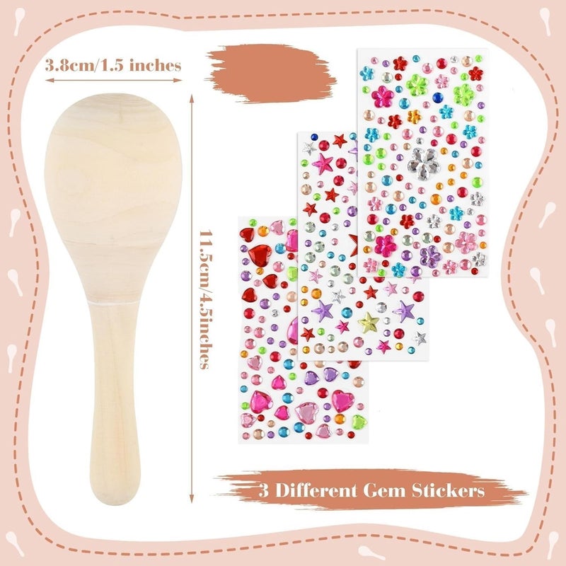 PLULON Mini Wooden Maracas for Kids Unfinished Wood Maracas Bulk with 15 Pcs Colorful Painting Tools for Fiesta Party Decorations Mexican Party Favors Cinco De Mayo Party Supplies (40) - Image 2